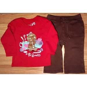 Girl's Size 12 M 9-12 Months 2 Pc Red TCP Too Sweet Gingerbread Girl Top, Pants